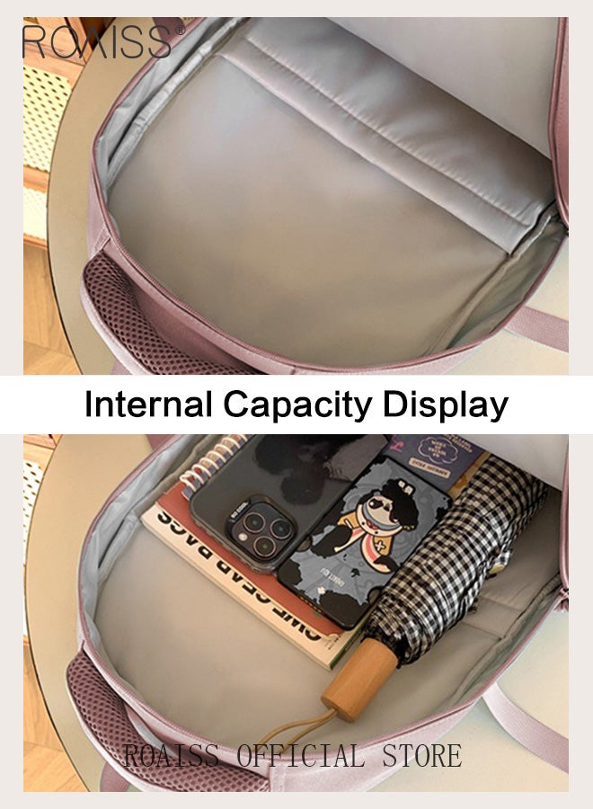 roaiss Large Capacity Pink Backpack for Women Girls Students Minimalist Fashionable Lightweight Portable Daypack Can Fit Laptop with Multiple Pockets and Zippers for Travel Commute or Outdoors Sports - Image 3