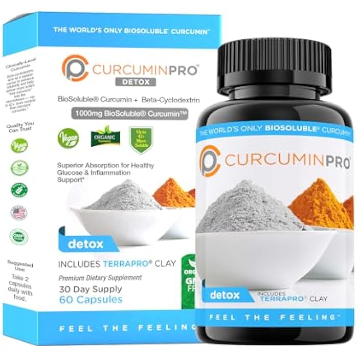 curcuminpro Detox Capsules | Organic Turmeric Supplement with BioSoluble BCD & Natural Bentonite Clay | High Absorption Vegan Curcumin Blend for Gut and Heart Wellness | 60 Count - Image 1