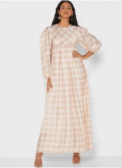 GHOSPELL Balloon Sleeve Checked Dress  - Image 1
