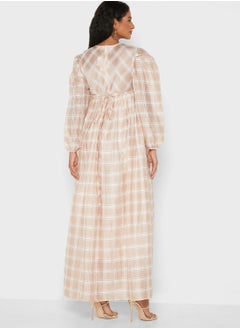 GHOSPELL Balloon Sleeve Checked Dress  - Image 2