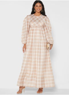 GHOSPELL Balloon Sleeve Checked Dress  - Image 4