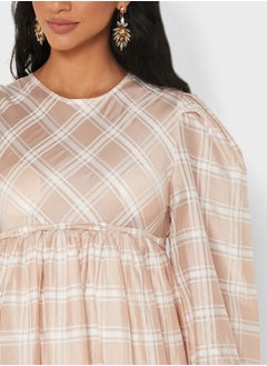 GHOSPELL Balloon Sleeve Checked Dress  - Image 3