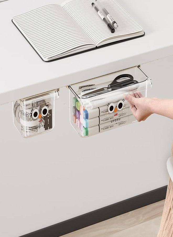 Reflygen Self-Adhesive Under-Desk Drawer Slide-Out Organiser With Hanging Clear Acrylic Shelf Storage Organiser For Office Kitchen, Cupboards, Tables, Counters For Added Space (Large + Small) Two-Piece Set - Image 3