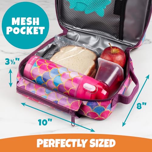 Bentology Kids Lunch Bag Set w Matching Reusable Water Bottle & Hard Ice Pack- Pink Purple Mermaid- Insulated Tote, Stainless Steel Insulated Thermos, Hard Ice Pack- Back to School Lunchbox Kits - Image 5