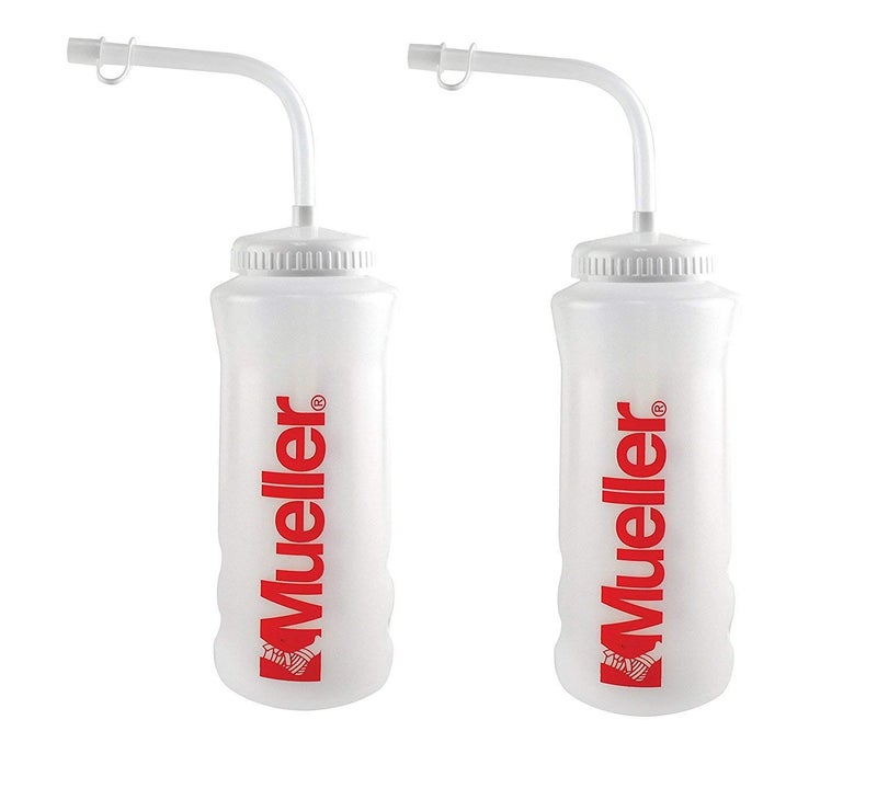 Mueller Quart Bottle w/ Straw  Natural Color w/ Red Letters