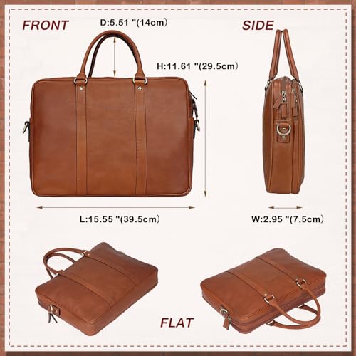 Banuce Full Grain Italian Leather Briefcase for Men 14 Inch Laptop Bag Attache Case with Detachable and Adjustale Strap for Business Work Bags Vintage Brown - Image 5