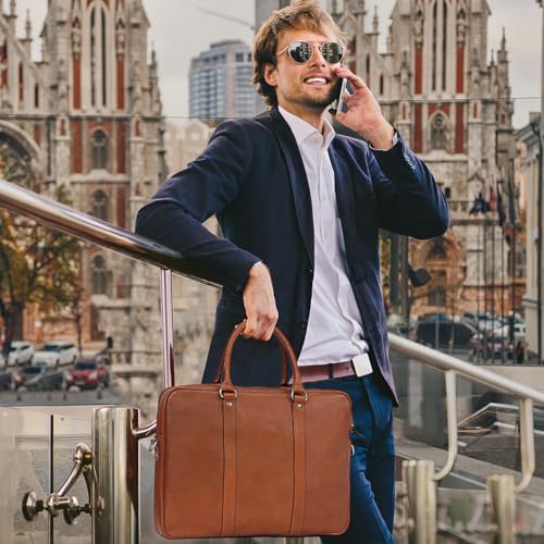 Banuce Full Grain Italian Leather Briefcase for Men 14 Inch Laptop Bag Attache Case with Detachable and Adjustale Strap for Business Work Bags Vintage Brown - Image 2