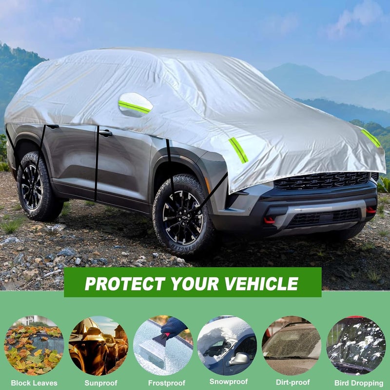 NIGOOLATA SUV Half Car Cover Silver Car Windshield Sunroof Sunshade Snow Cover Universal Fits Length 185"-200" - Image 2