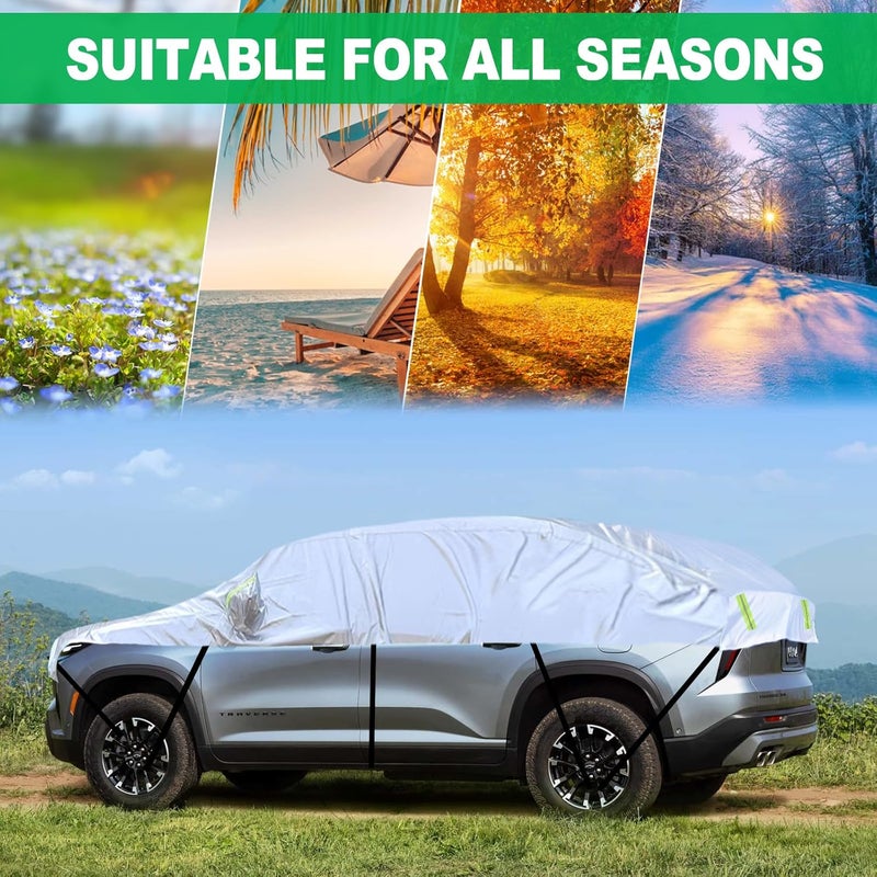 NIGOOLATA SUV Half Car Cover Silver Car Windshield Sunroof Sunshade Snow Cover Universal Fits Length 185"-200" - Image 3