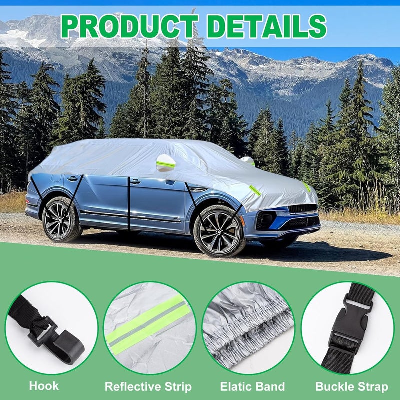 NIGOOLATA SUV Half Car Cover Silver Car Windshield Sunroof Sunshade Snow Cover Universal Fits Length 185"-200" - Image 4