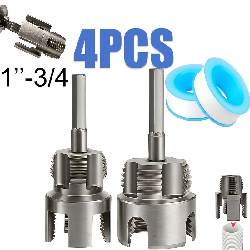 4pcs Pipe Thread Cutting Tool Set With 1pc 3/4 Inch Integrated Tool And 2 Sealants - Image 1