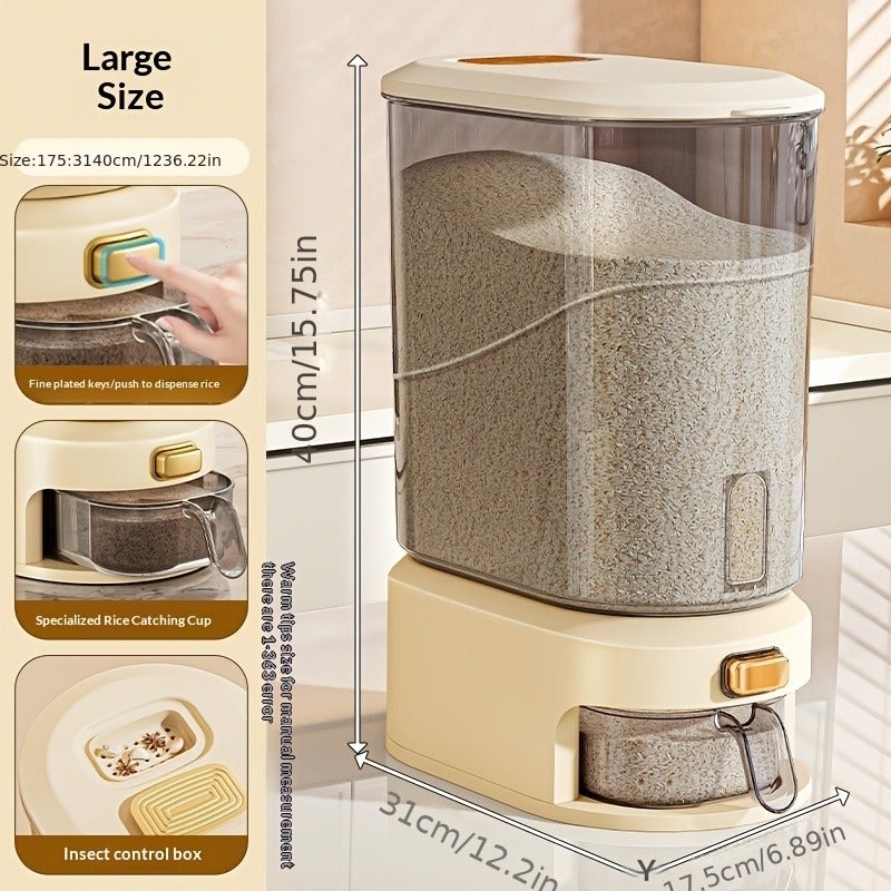 22 Lb/10kg Large Capacity Rice Container with Measuring Cup and Time Markings - Plastic Grain Storage Bin - Airtight,, Moisture-Proof Flour Storage Container, Rice Bin, Storage Container for Flour, Grains, Beans, Pet Food, Cat Food, Dog - Image 1
