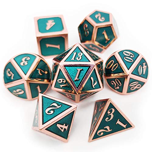 Haxtec Metal DD Dice Set Copper Teal Polyhedral Metal Dice with Leather Bag Compatible with Dungeons and Dragons DND Accessories Gamer Gifts for DND Lovers Masters Druid - Image 1