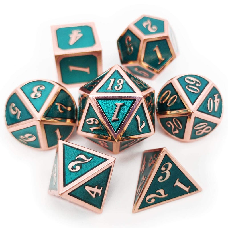 Haxtec Metal DD Dice Set Copper Teal Polyhedral Metal Dice with Leather Bag Compatible with Dungeons and Dragons DND Accessories Gamer Gifts for DND Lovers Masters Druid - Image 2