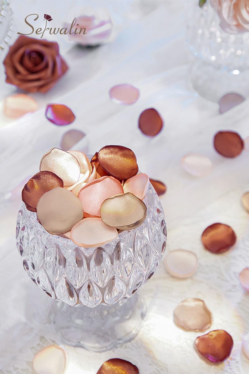 Serwalin 500Pcs Silk Rose Petals Artificial Flower Petals for Weddings Fake Rose Brown Petals Proposal for Wedding Aisle Runner Bridal Shower (4 Color Mixes) - Image 5