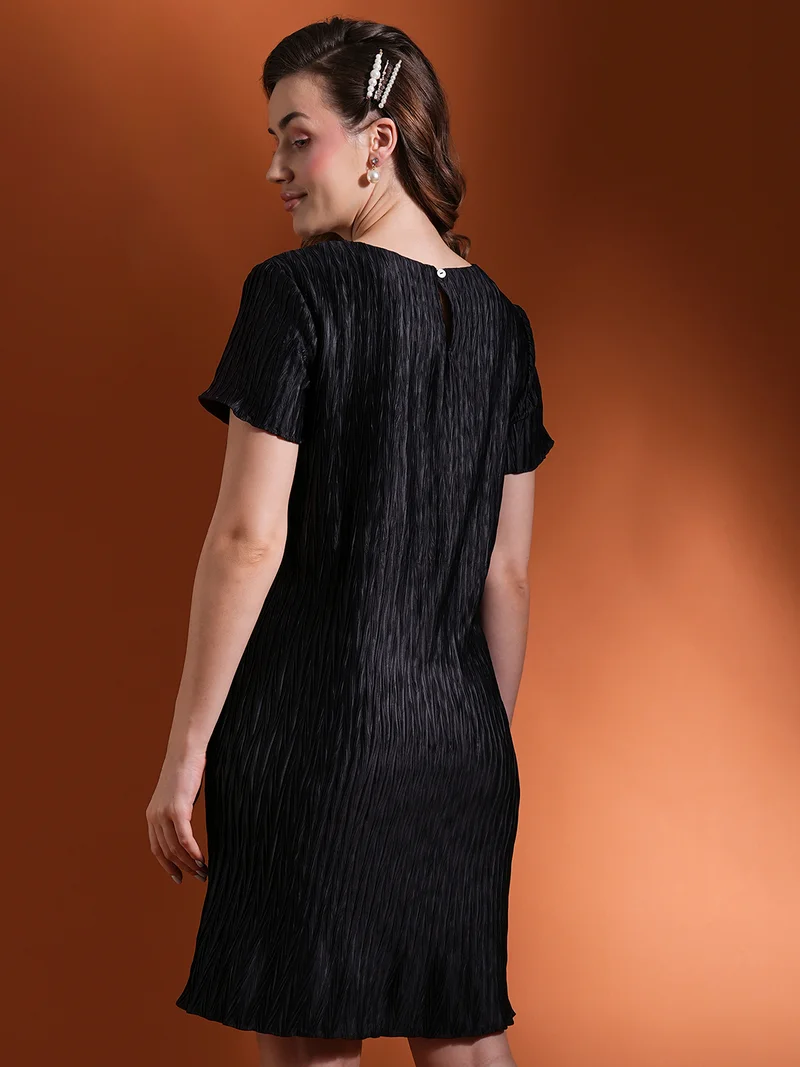globus Globus Women Self Textured Round Neck Short Sleeves Sheath Workwear Dress