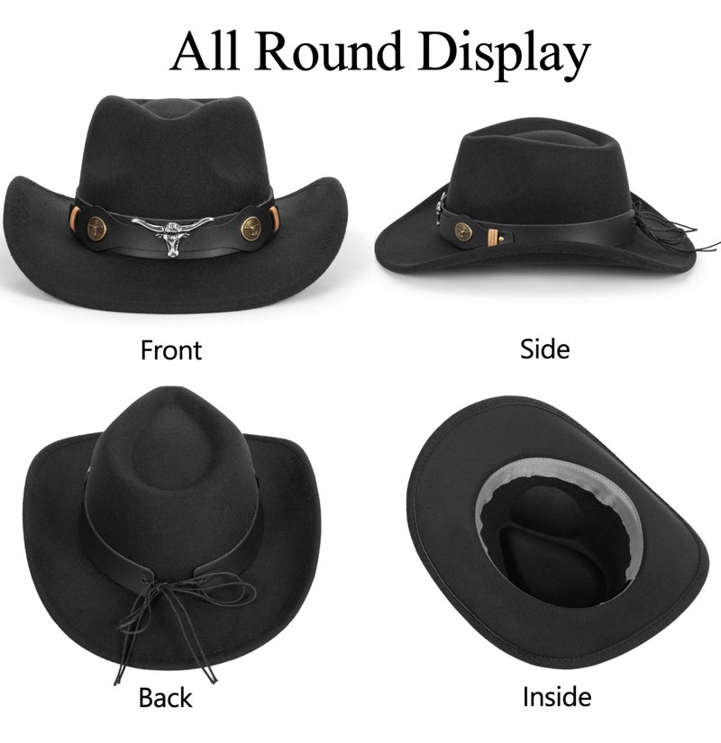 Mealah Women & Men Felt Western Cowboy Hat Classic Roll Up Brim Belt Buckle Cowgirl Fedora (M) - Image 5