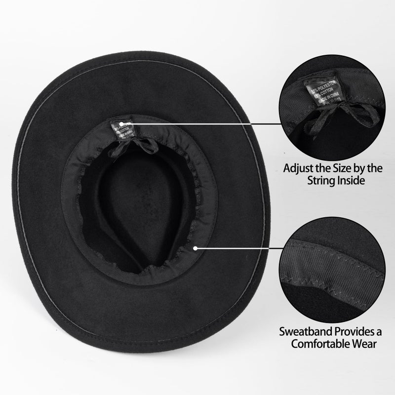 Mealah Women & Men Felt Western Cowboy Hat Classic Roll Up Brim Belt Buckle Cowgirl Fedora (M) - Image 4
