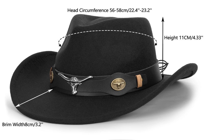 Mealah Women & Men Felt Western Cowboy Hat Classic Roll Up Brim Belt Buckle Cowgirl Fedora (M) - Image 2