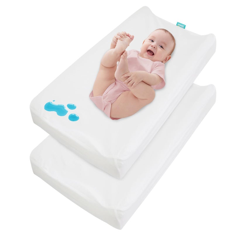 Biloban Changing Pad Cover Waterproof, 2 Pack Diaper Change Table Sheets for Baby Boys Girls, Fitted Cradle Sheets for 32"x16" Contoured Pad, Breathable & Ultra Soft, White - Image 1