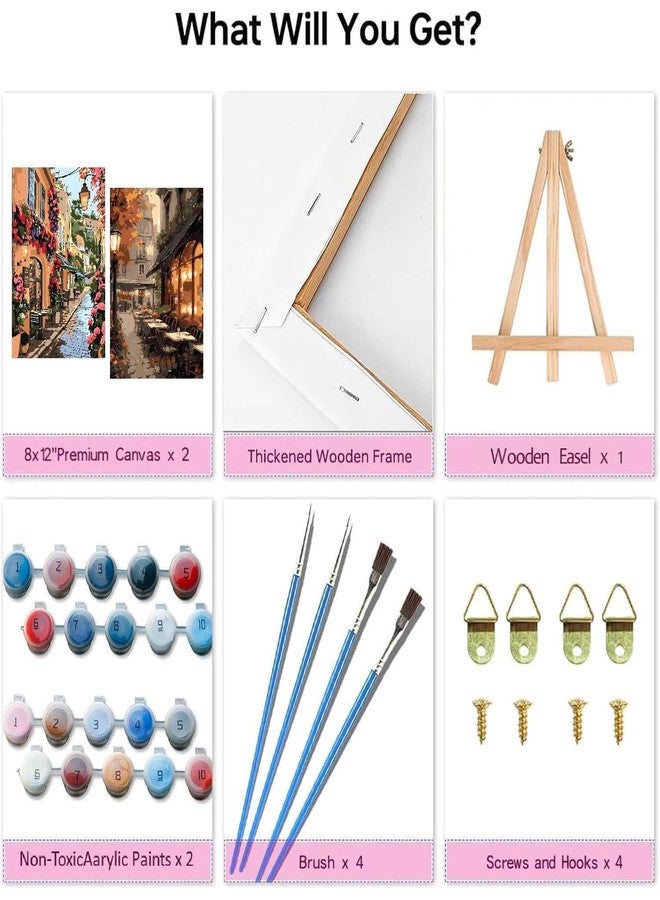 askkqtx 2 Pack Paint by Numbers Kit for Adults with Framed Canvas - with Wooden Easel, Landscape Paint by Number on Canvas, DIY Landscape Acrylic Oil Painting Kits with Brushes for Home Wall Decor 8x12 Inch - Image 5