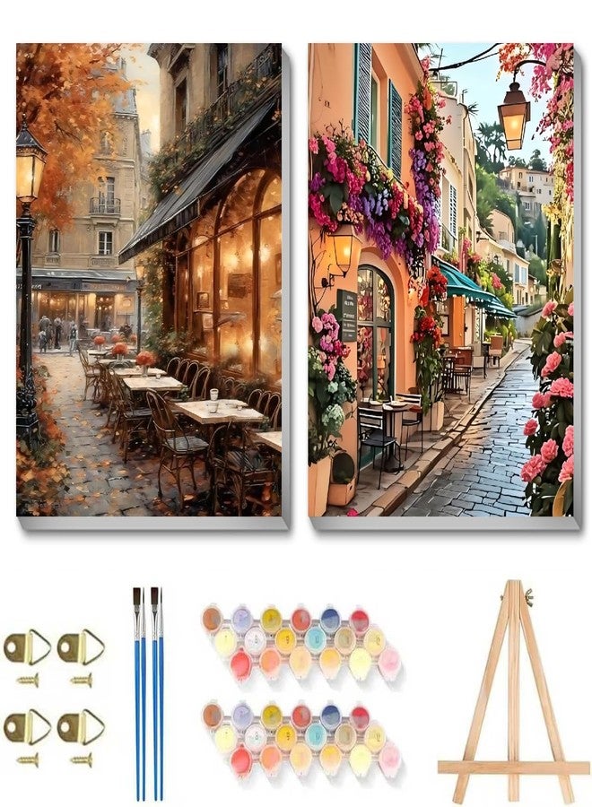 askkqtx 2 Pack Paint by Numbers Kit for Adults with Framed Canvas - with Wooden Easel, Landscape Paint by Number on Canvas, DIY Landscape Acrylic Oil Painting Kits with Brushes for Home Wall Decor 8x12 Inch - Image 1