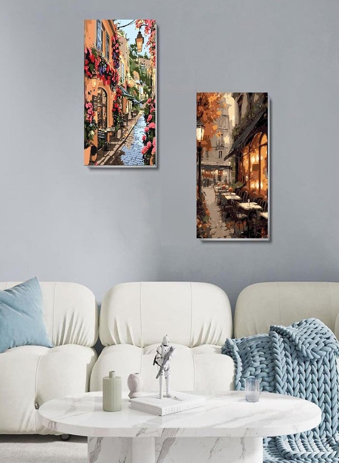 askkqtx 2 Pack Paint by Numbers Kit for Adults with Framed Canvas - with Wooden Easel, Landscape Paint by Number on Canvas, DIY Landscape Acrylic Oil Painting Kits with Brushes for Home Wall Decor 8x12 Inch - Image 3