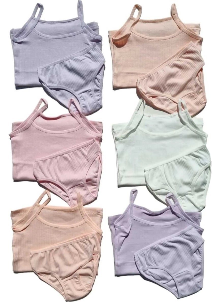 Tezzgelsin Girls 6-Piece Premium Corduroy Fabric Rope Suspender Undershirt Panties Set  - Image 1