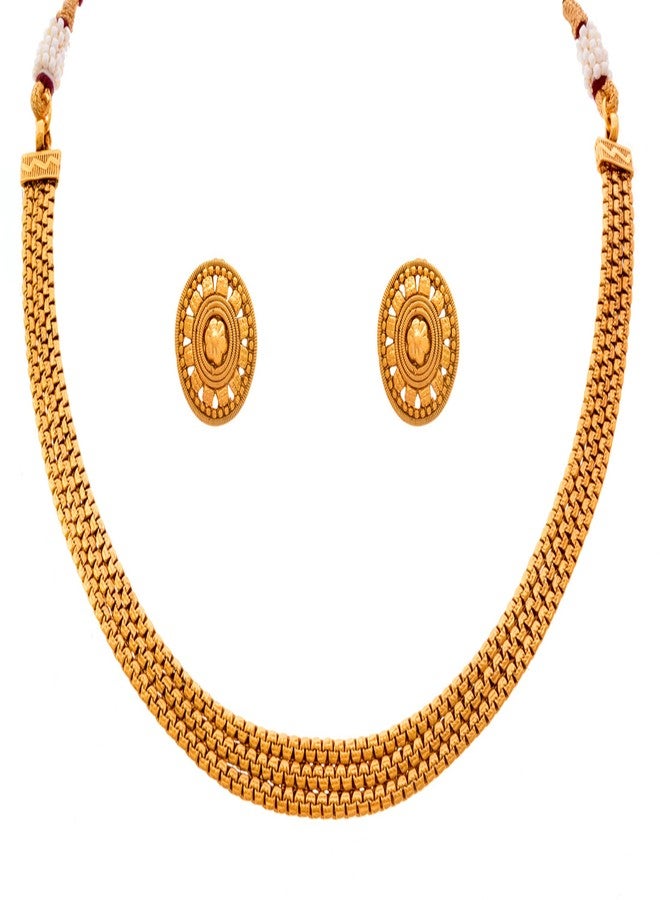 JFL - Traditional Ethnic One Gram Gold Plated Designer Patta Necklace Set with Stud Earring for Women & Girls. - Image 1