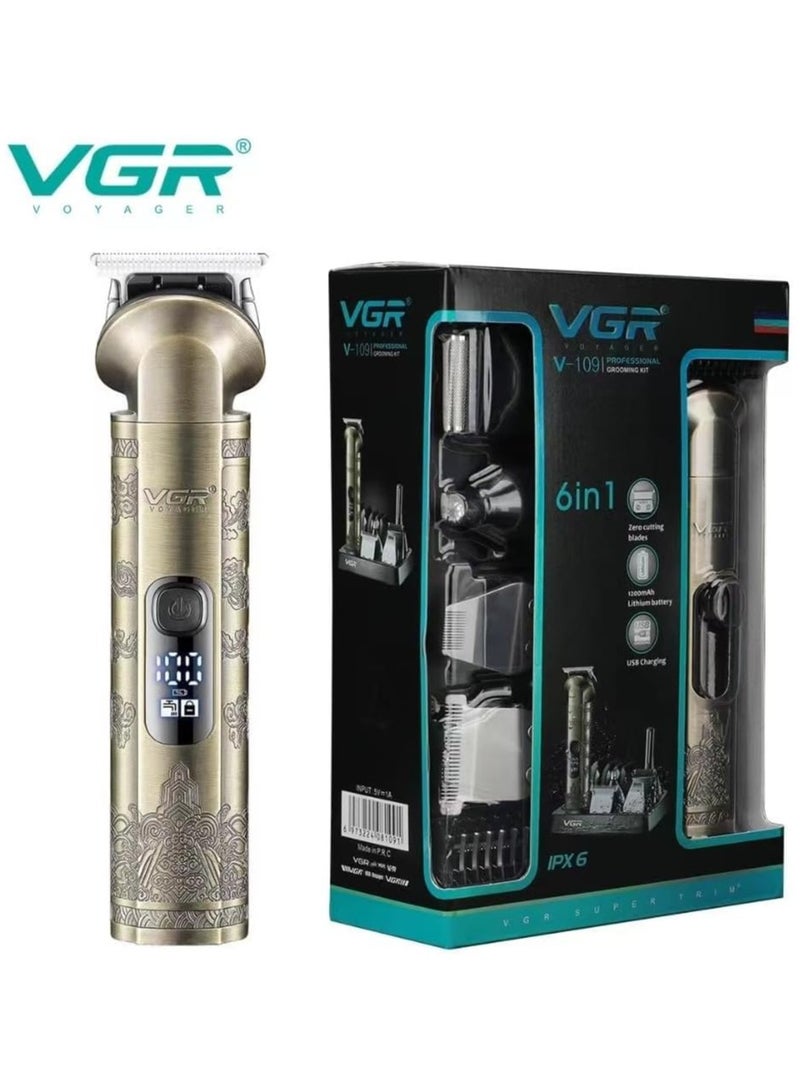 VGR V109 IPX6 Waterproof Professional 6 in 1 Hair Trimmer Beard Nose Trimmer Kit - Image 3