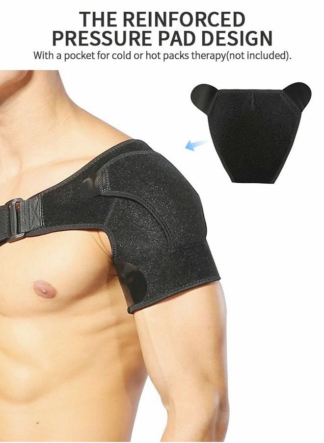 GROIC - Shoulder Brace, Support and Compression Sleeve for Torn Rotator Cuff, Dislocated Shoulder, Pain Relief, Adjustable Fits Brace Immobilizer Strap with Ice Pack Pocket - Image 1