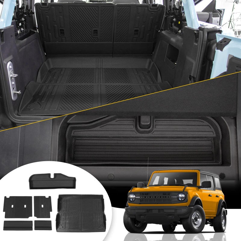 Maxzina Cargo Mat Compatible with 20212025 Ford Bronco Trunk Mat Back Seat Cover Protector Cargo Liner Kick Mat for 2024 Bronco Accessories 4 DoorTrunk MatRear Backrest MatsLower Trunk Mat