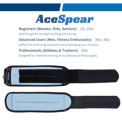AceSpear Ankle Weights Sets for Men Women Kids 1lb 2lb 3lb 4lb 5lb Leg Weights Arm Wrist Weights Gym for Foot Exercise Training Workout Walking Jogging Yoga (Blue, 1 lb x 2) - Image 2