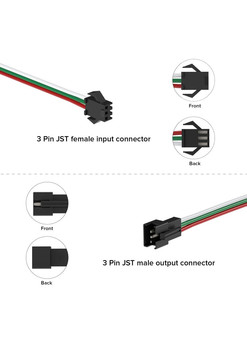BTF-LIGHTING BTF-LIGHTING 5Pcs/Pack 20AWG 3 Pin JST SM Male Female Plug LED Connector 1.64FT/0.5m Extension Cable for WS2812B WS2811 WS2814 SK6812 FCOB WS2811 IC LED Strip Lights Solderless Controller Wire  - Image 5