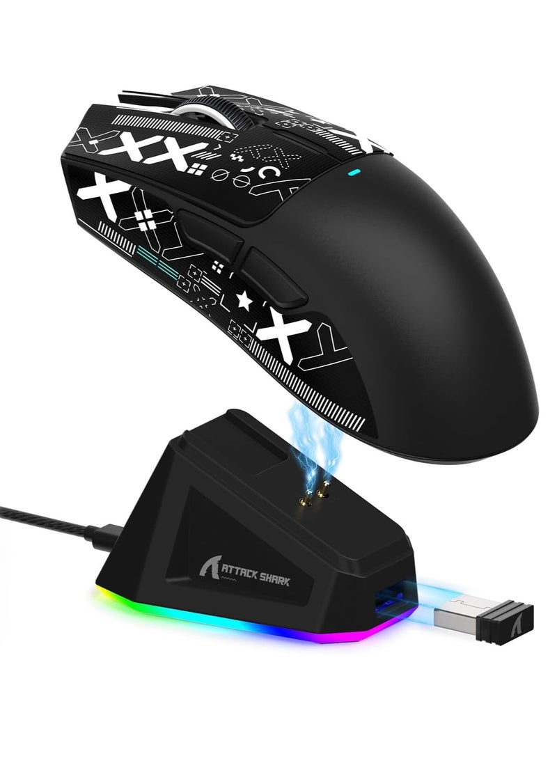 Attack Shark X11 Lightweight Wireless Gaming Mouse with RGB Charging Dock,Tri-Mode-2.4G/USB-C Wired/BT,22K DPI,PAW3311 Optical Sensor,HUYU Switch, 5 programmable Buttons for PC/Mac(Black&Sticker)  - Image 1