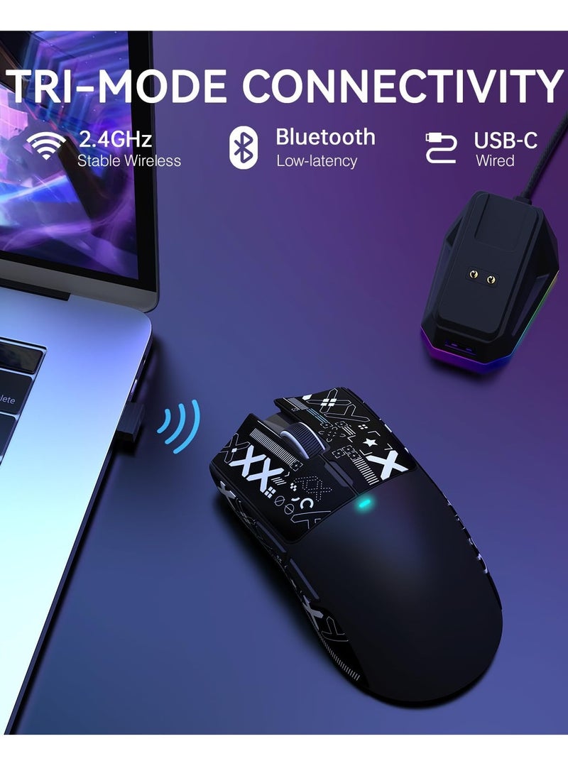 Attack Shark X11 Lightweight Wireless Gaming Mouse with RGB Charging Dock,Tri-Mode-2.4G/USB-C Wired/BT,22K DPI,PAW3311 Optical Sensor,HUYU Switch, 5 programmable Buttons for PC/Mac(Black&Sticker)  - Image 5
