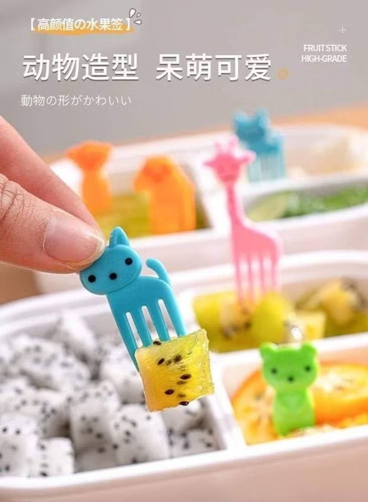 10Pcs Animal Food Picks for Kids Mini Cute Cartoon Forks Reusable Funny Fruit Picks for (Assorted Color) - Image 1