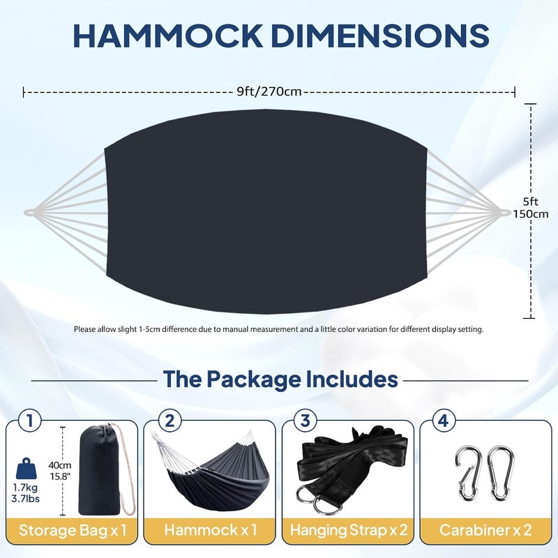 Anyoo Garden Cotton Hammock Comfortable Fabric Hammock with Tree Straps for Hanging Durable Hammock Up to 450lbs Portable Hammock with Travel Bag,Perfect for Camping Outdoor/Indoor Patio Backyard - Image 2