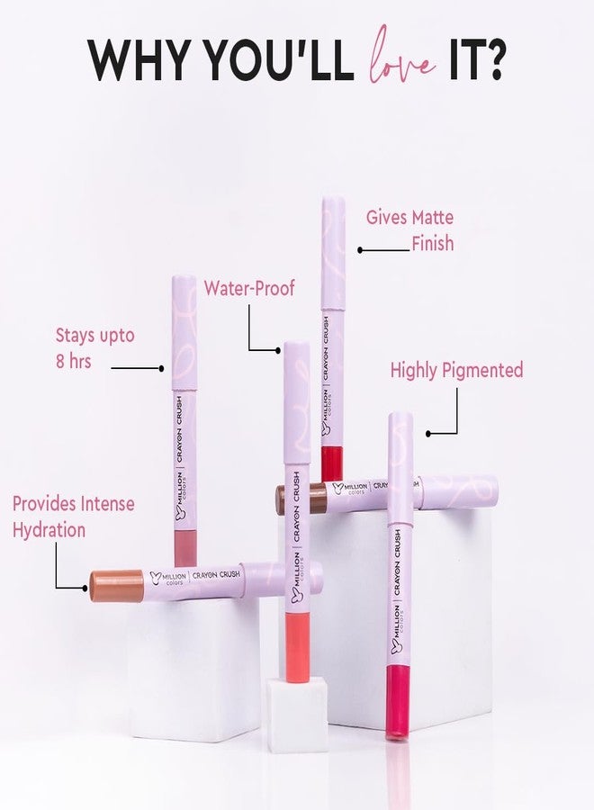 Million Colors Lip Crayon Lipstick | 8H Long-Lasting Matte | Hydrating & Lightweight | Highly Pigmented | Smudge-Proof & Transfer-Proof | Hyaluronic Acid & Shea Butter (Rosewood 07, 3g) - Image 4