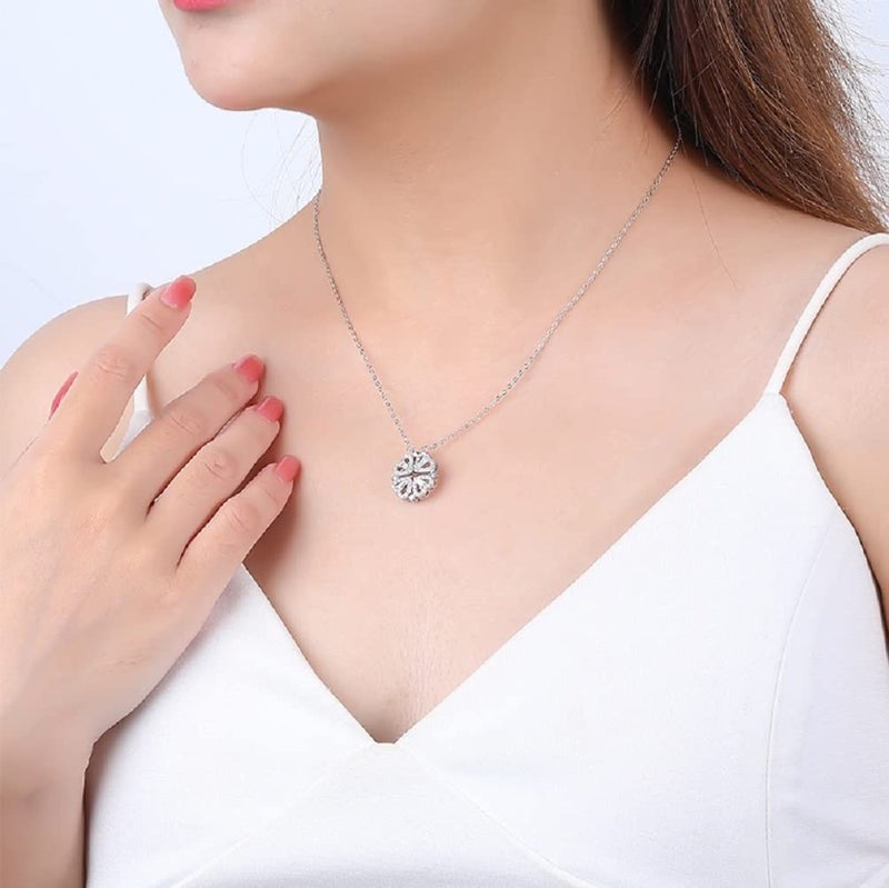 Lam Sence Sterling Silver Heart Shaped and Four Leaf Clover Convertible Pendant Necklace Crystals Jewelry for Women (WhiteGold) - Image 3