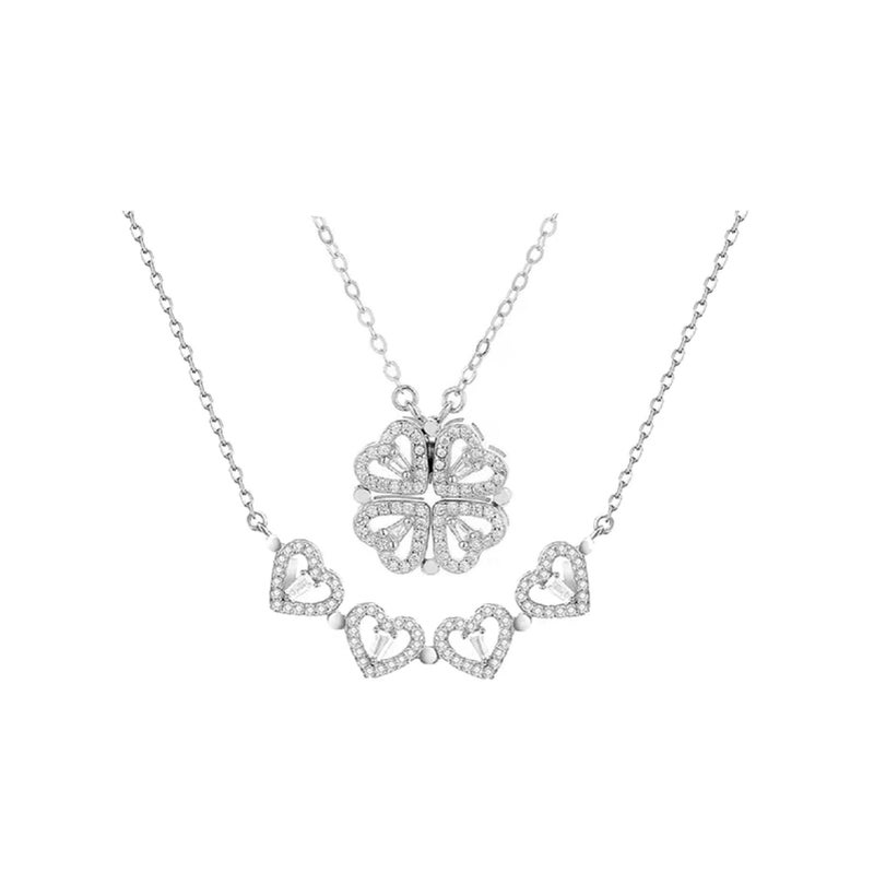 Lam Sence Sterling Silver Heart Shaped and Four Leaf Clover Convertible Pendant Necklace Crystals Jewelry for Women (WhiteGold) - Image 1