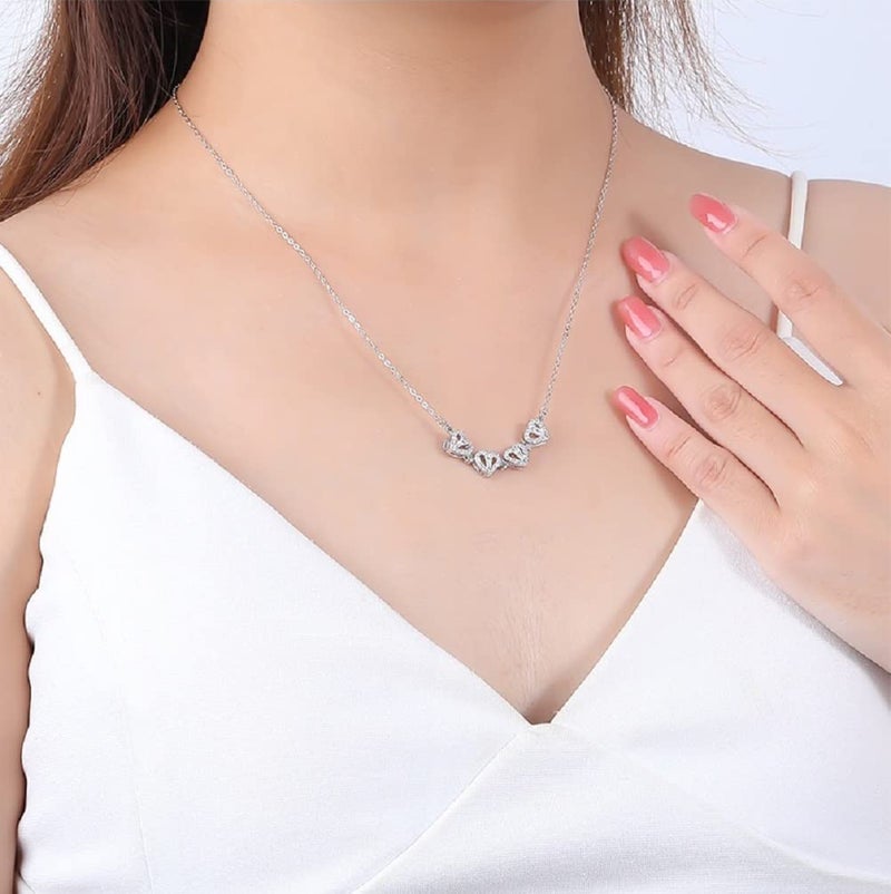 Lam Sence Sterling Silver Heart Shaped and Four Leaf Clover Convertible Pendant Necklace Crystals Jewelry for Women (WhiteGold) - Image 2