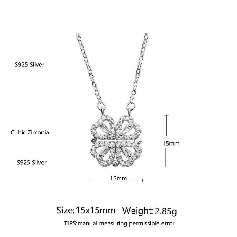 Lam Sence Sterling Silver Heart Shaped and Four Leaf Clover Convertible Pendant Necklace Crystals Jewelry for Women (WhiteGold) - Image 4