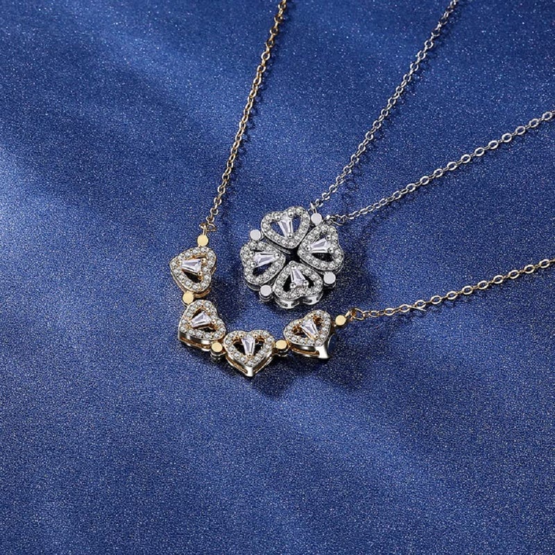 Lam Sence Sterling Silver Heart Shaped and Four Leaf Clover Convertible Pendant Necklace Crystals Jewelry for Women (WhiteGold) - Image 5