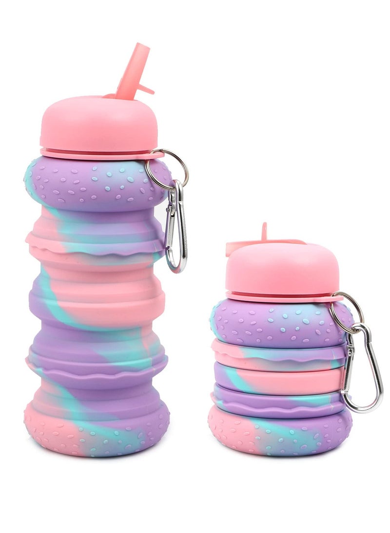 SYOSI Water Bottle for Kids, Portable Foldable Silicone Water Bottles, Collapsible Leak Proof Drink Bottles with Lanyard Straps for Girls and boys, BPA Free(Pink) - Image 1