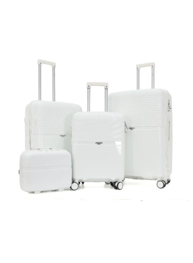 امريكان فلاير AMERICAN FLYER 4 Piece Luggage Set, Lightweight PP Hardside Suitcase Set with TSA Lock, 8 Spinner Wheels, 28 Inch, 24 Inch, 20 Inch & Beauty Case