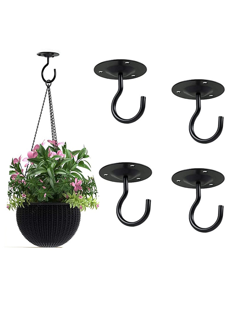 Ceiling Hooks, Premium Heavy Duty Metal Hangers, Wall Mount Hangers for Hanging Bird Feeders, Planters, Lanterns, Artworks, String Lights, Wind Chimes, Baskets, 4PCS Black - Image 1
