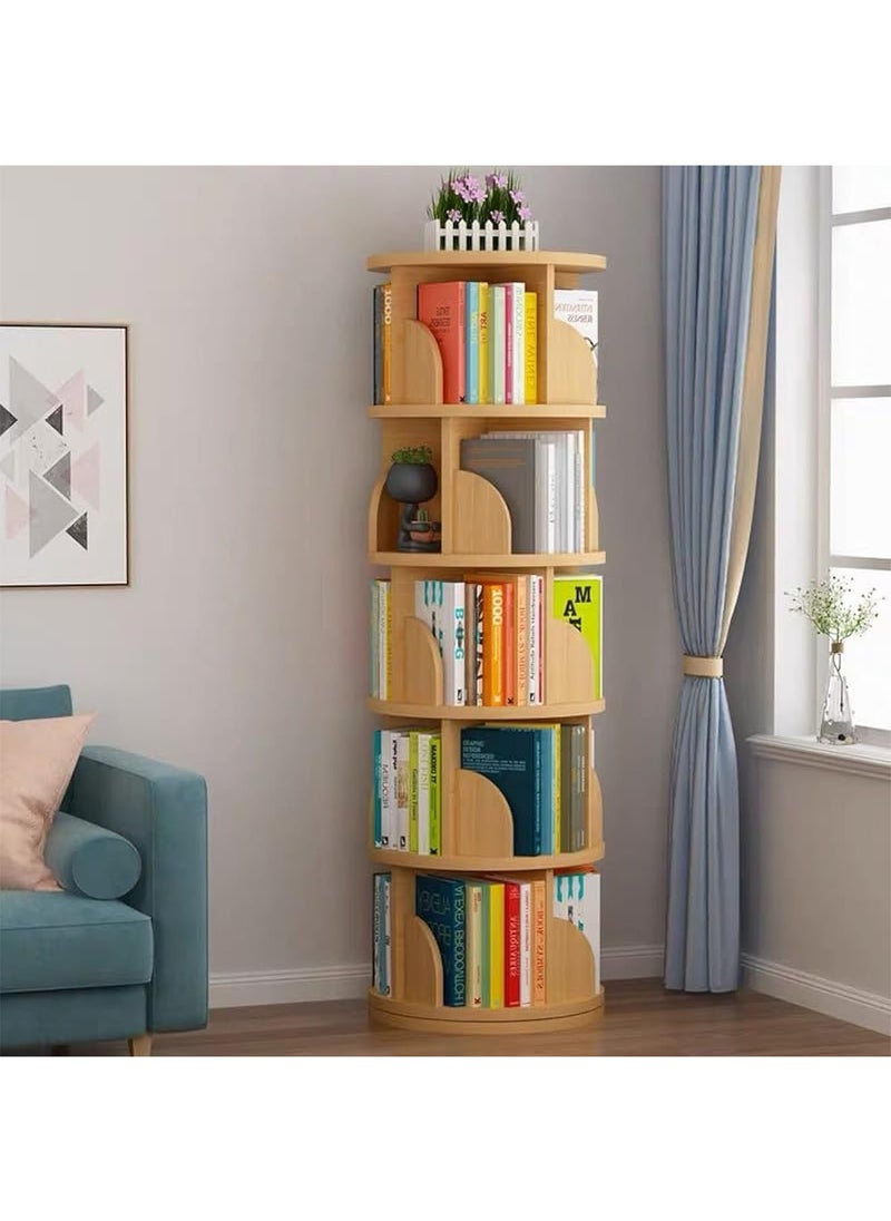 GT-Wheel - 360° Rotating Bookshelf 5 Tiers Tall Bookcase Corner Floor Standing Display Storage Shelf Book Organizer for Living Room Bedroom - Image 1