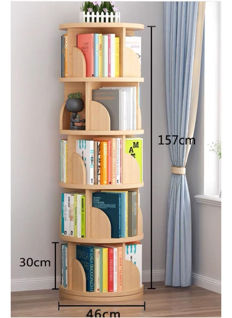 GT-Wheel - 360° Rotating Bookshelf 5 Tiers Tall Bookcase Corner Floor Standing Display Storage Shelf Book Organizer for Living Room Bedroom - Image 1