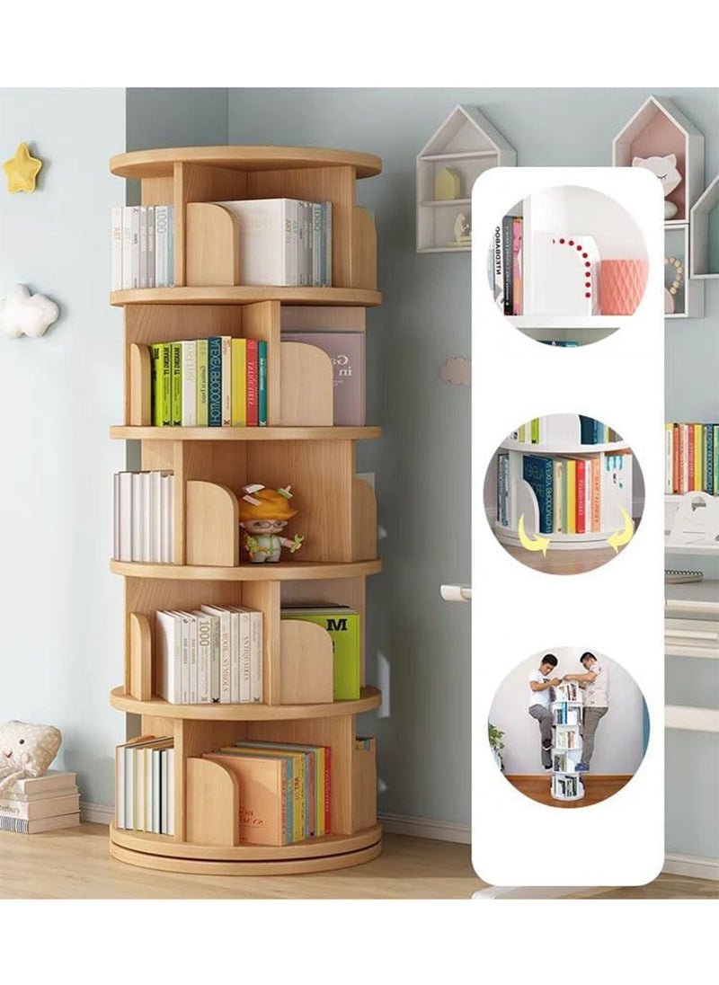 GT-Wheel - 360° Rotating Bookshelf 5 Tiers Tall Bookcase Corner Floor Standing Display Storage Shelf Book Organizer for Living Room Bedroom - Image 1